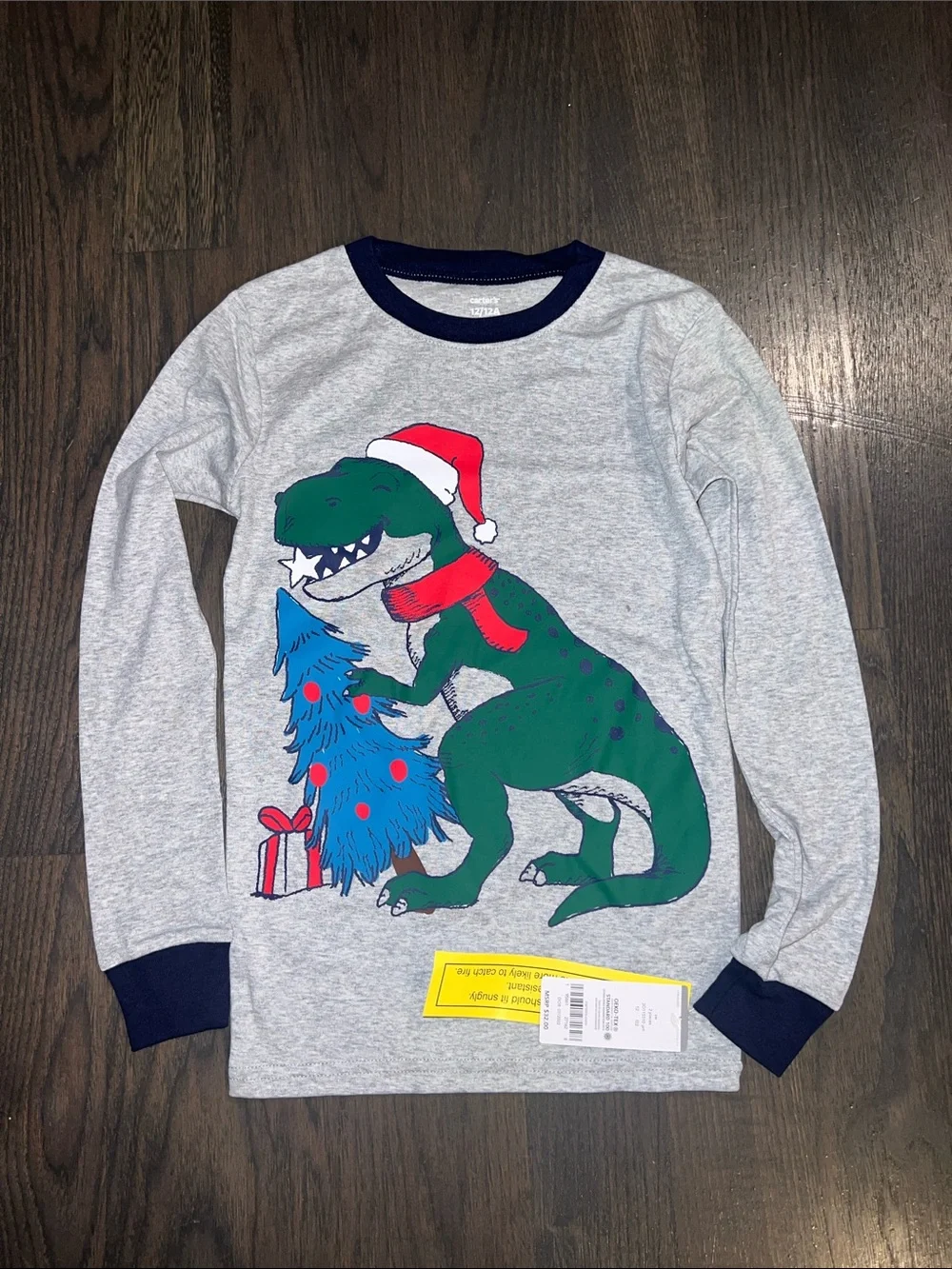 Carters Kids Holiday Dinosaur Pajama Set - Gray & Green size 12